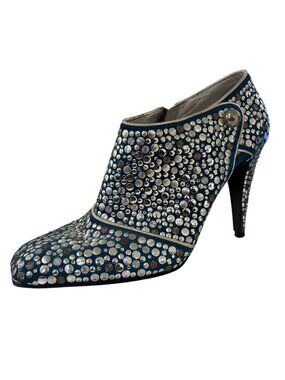 V-1. Sergio Rossi Womens Blue Suede Studded Ankle Boots